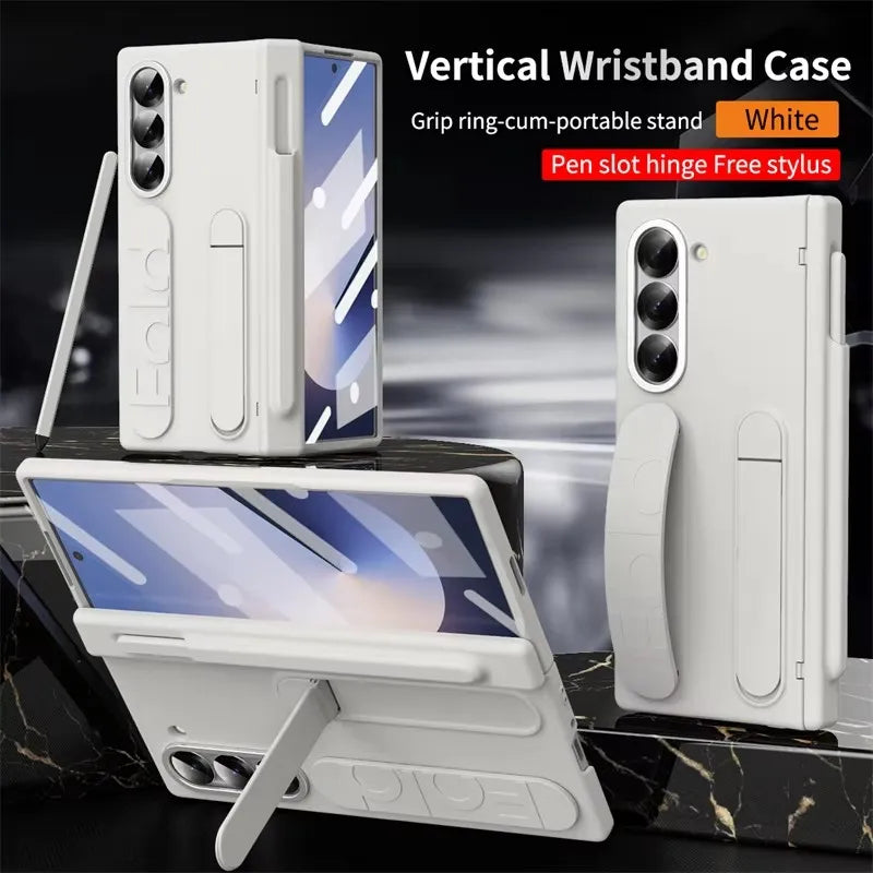 Wristband Holder Hinge Case For Samsung Galaxy Z Fold 8Ultra 8 7 6 5 4 3 5G With Pen Slot S Pen Screen Protector Film Protect
