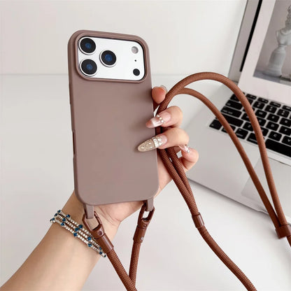 Official Lanyard Case For iPhone 17 Pro Max 14 12 11 13 15 16 Plus 17 Air Shockproof Candy Crossbody Neck Cord Strap Soft Cover