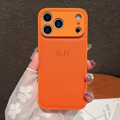 Personalized Luxury Customized Name 3D DIY Hot Engrave Faux Leather Phone Case For iPhone 17 16 15 14 13 Pro Max Plus Air