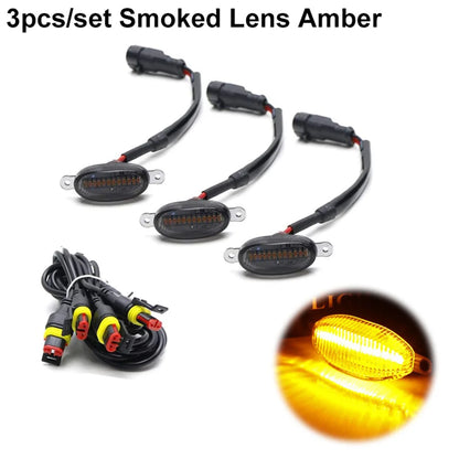 Universal Smoked Lens Amber / White LED Car Front Grille Clearance Marker Light Assemblies W/ Wiring Harness Kit For Truck SUV