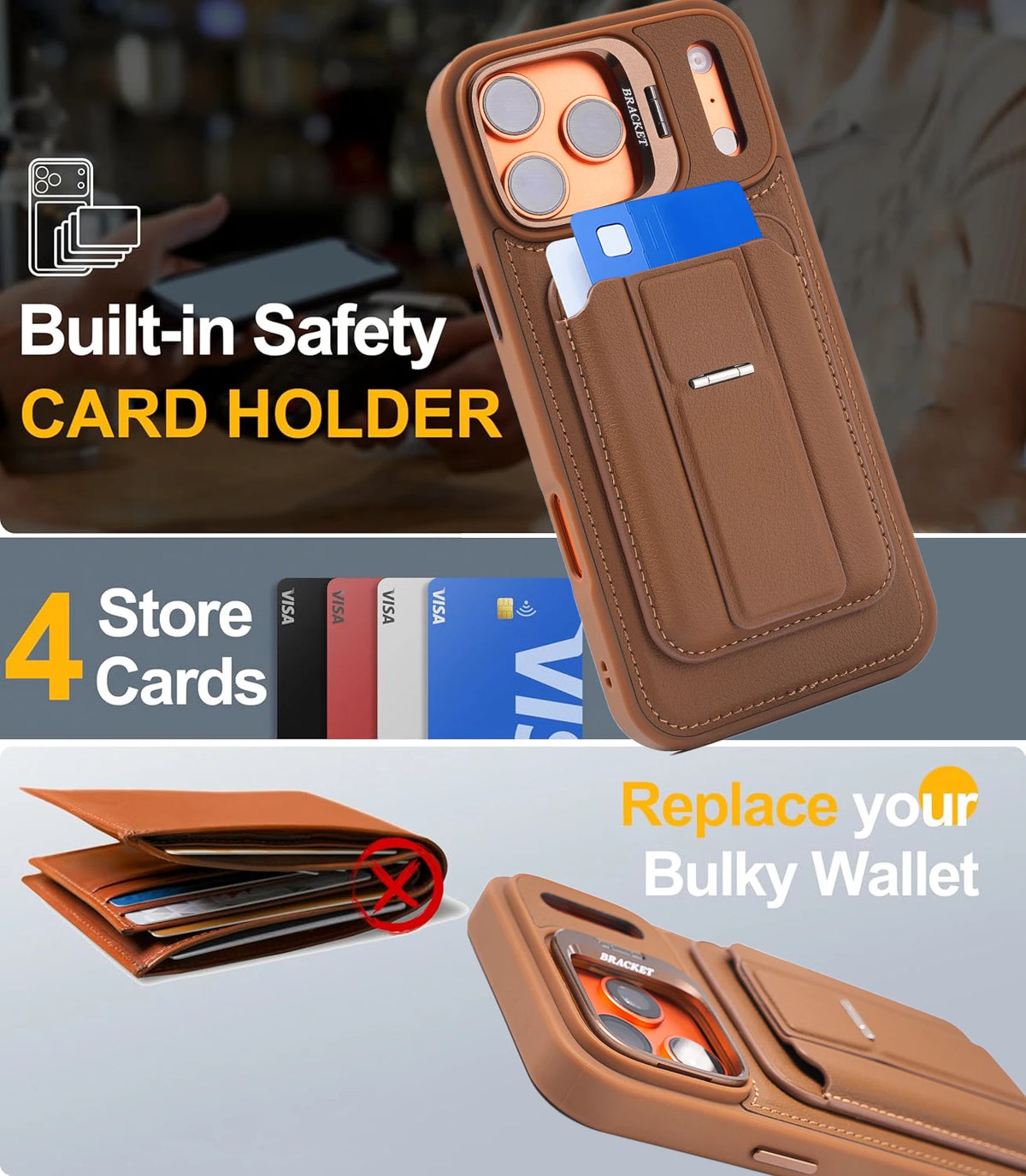 3 IN 1 Matte Leather Texture Wallet Card Slots Holder Phone Case For iPhone 17 Pro 17 Pro Max Phone Wallet Case