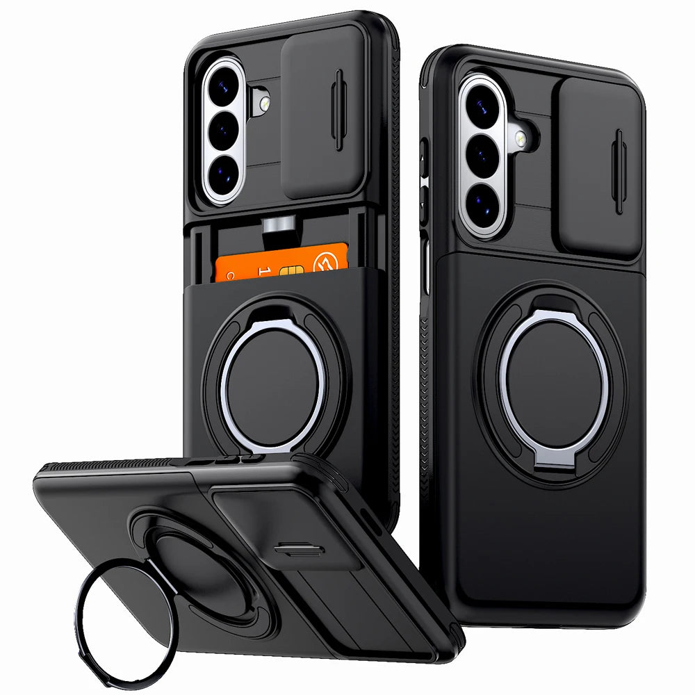 Shockproof Armor Case For Samsung Galaxy A57 A37 A17 A27 A56 A36 A26 A16 A55 A15 5G 4G S26 S25 S24 FE Plus Card Slot Stand Cover