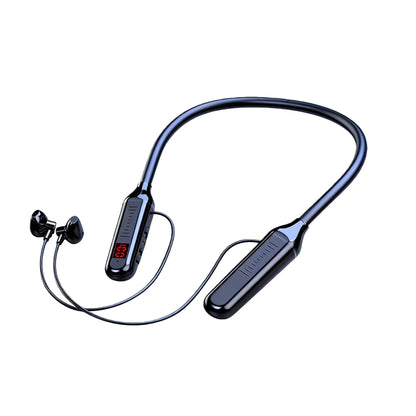 Wireless Bluetooth neckband headphones with digital display function, large-capacity semi-in-ear sports stereo headphones
