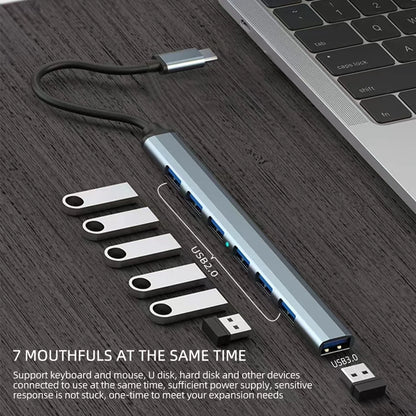 USB C Hub 7 In 1 Multi USB Hub Splitter 7 Port USB3.0/2.0 High Speed Docking Station for MacBook Notebook Laptop