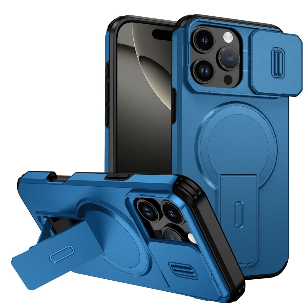 Luxury Armor Magnetic Case for IPhone 17 Air 16e 16 15 14 13 12 Mini 11 Pro Max Plus Flip Lens Stand Cover Wireless Charing