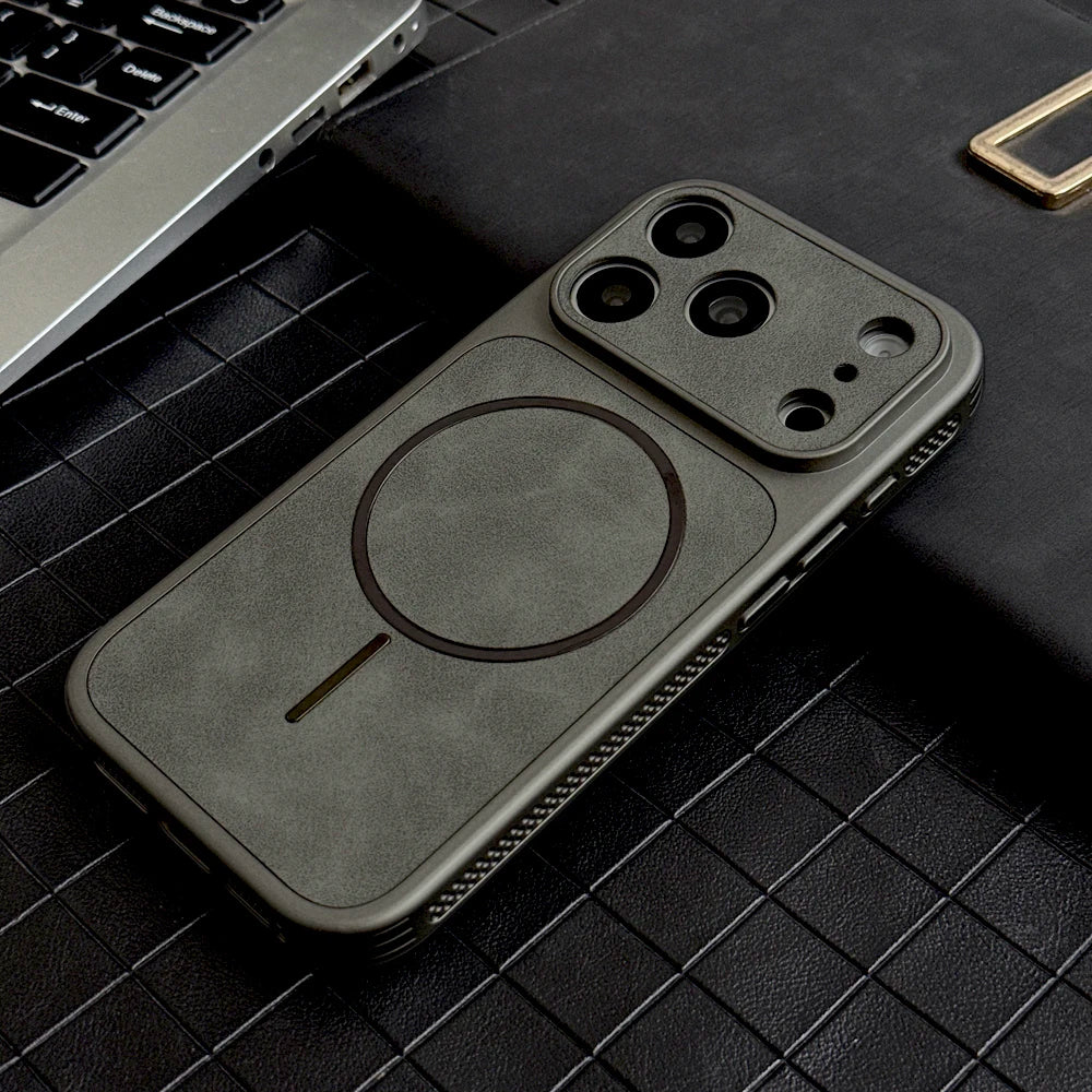 Luxury Faux Leather Case For iPhone 17 16 15 14 13 Pro Max 17Pro ProMax For Magsafe  Wireless Charge Heat Dissipation Full Cover