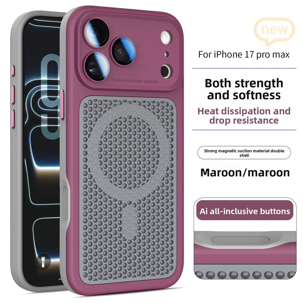Magnetic Heat Dissipation Anti Drop Case for iPhone 17 Pro Max 16 15 14 13 12 Equipped with Lens Film for Magsafe Slim Fit Cover