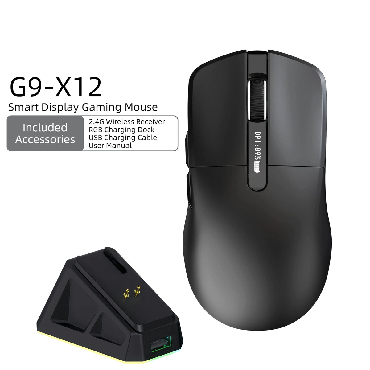 59g/64g Lightweight Wireless Gaming Mouse 12000DPI PAW3311 Triple Mode RGB Magnetic Charging Dock LED Display Rechargeable Gaming Mice