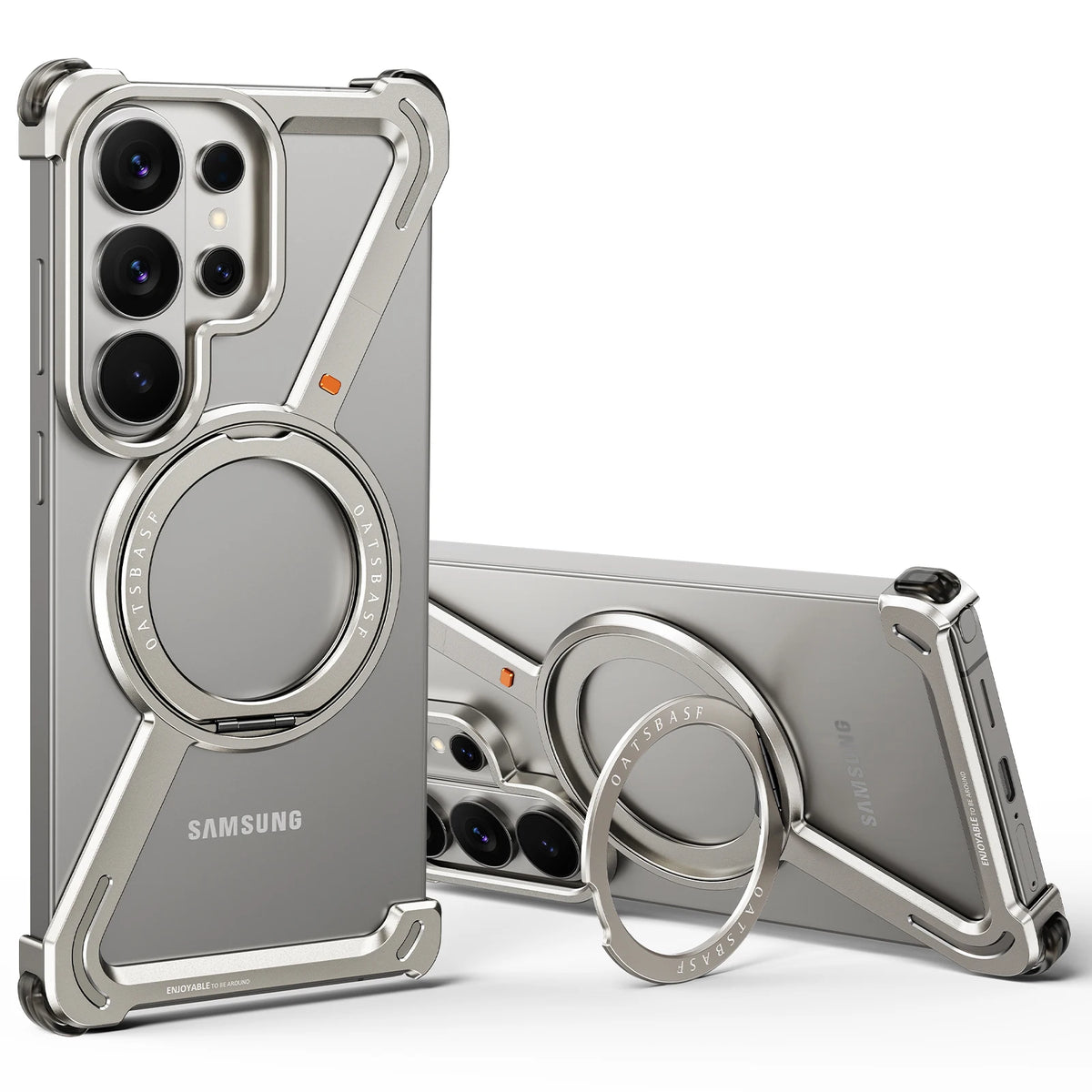 Eary Z Shape for Samsung Galaxy S26 Ultra Phone Case Frameless Metal Protective Case 360°Rotate Magnetic Stand Shockproof Cover