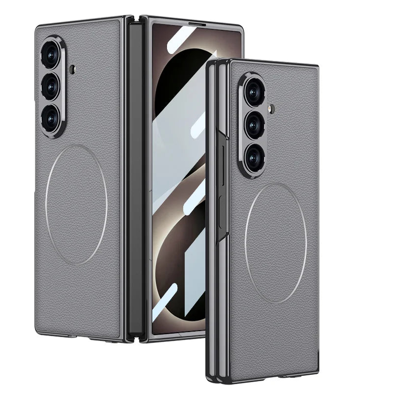 Electroplated Hard PC Leather Back Cover Case for Samsung Galaxy Z Fold 8 Ultra Fold 7 with Glass Screen Film