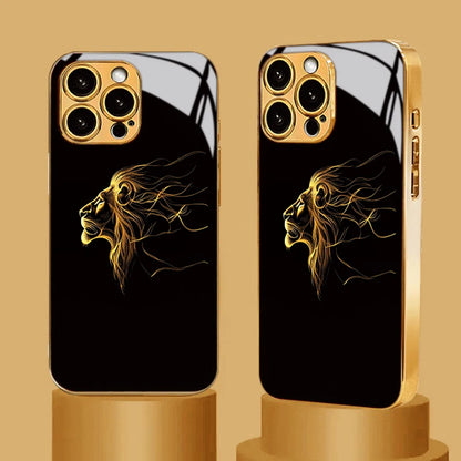 Luxury Heroic Lion Tempered Glass Phone Case For iPhone 17 13 12 11 Pro Max 16 15 14 Plus Pro Max 16E 17Air Anticollision Cover