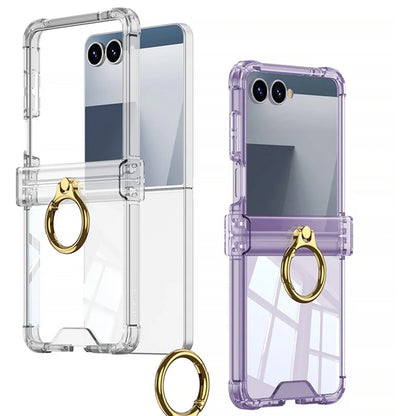 Luxury Airbag Hinge Protection Ring Holder Phone Case For Samsung Galaxy Z Flip 8 7 6 5 Z Flip7 FE Flip 8 Clear Shockproof Cover