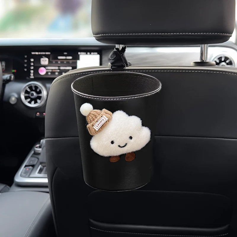 PU Leather Car Trash Bin Can Cute Cartoon Cloud Auto Back Seat Headrest Mini Organizer Rubbish Bag Garbage Air Vent Storage Box