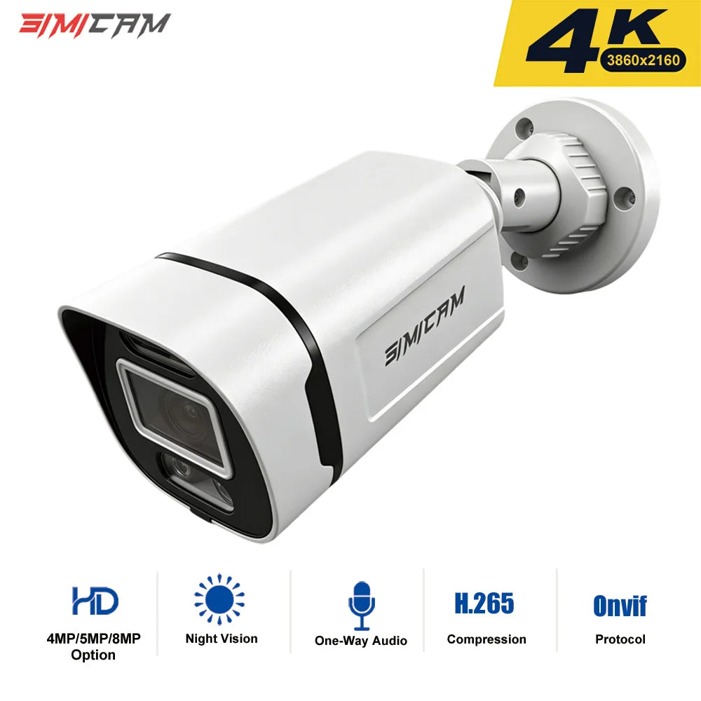 4K Poe Video Surveillance Camera Ip Onvif Audio 48V POE/DC 12V 4MP/5MP/8MP Night Vision Bullet Waterproof Security Camera for NV