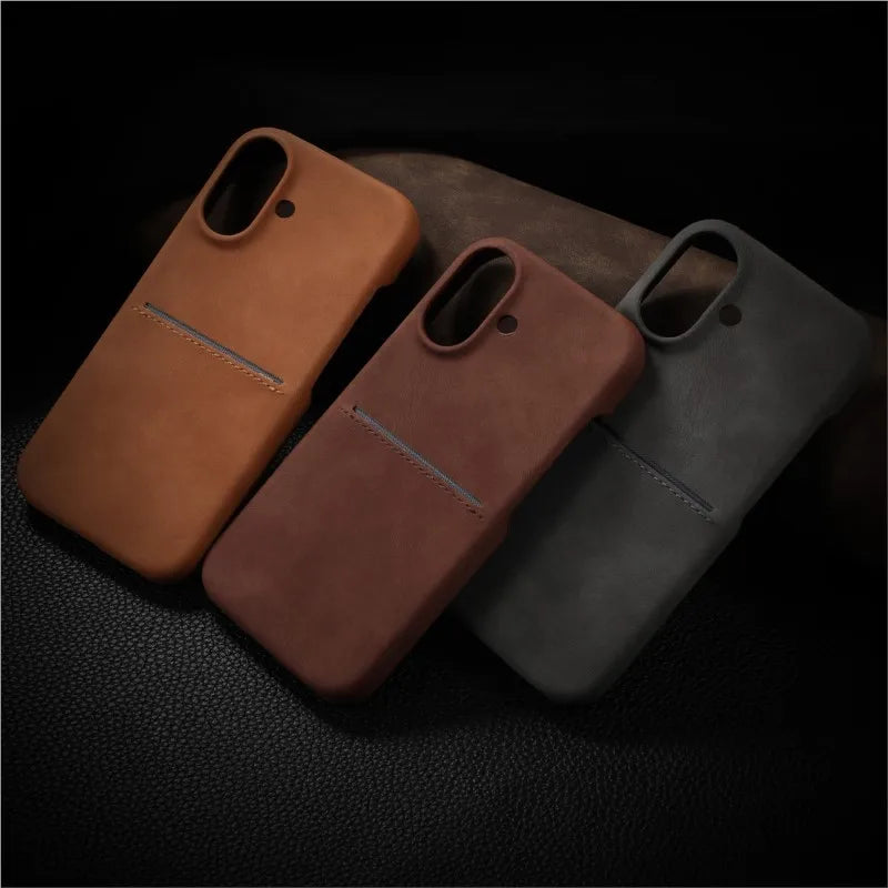 Luxury Card Slot Sheepskin Leather Case For iPhone 17 Air 16 15 14 13 12 Pro Max Plus Business Wallet Pocket Shockproof Cover