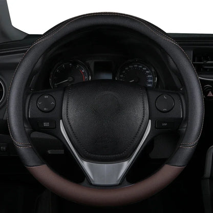 1PC New PU Leather Splicing Leather Anti-slip Wear Four Seasons Universal Steering Wheel Cover Black Pink