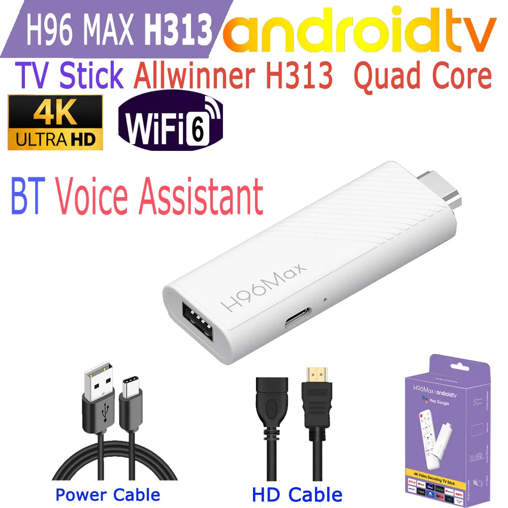 H96 Max H313 Android TV Stick Allwinner Quad Core 4K Wifi6 BT Voice Remote Control RAM 2GB ROM 8GB 16GB Player Smart TV Box