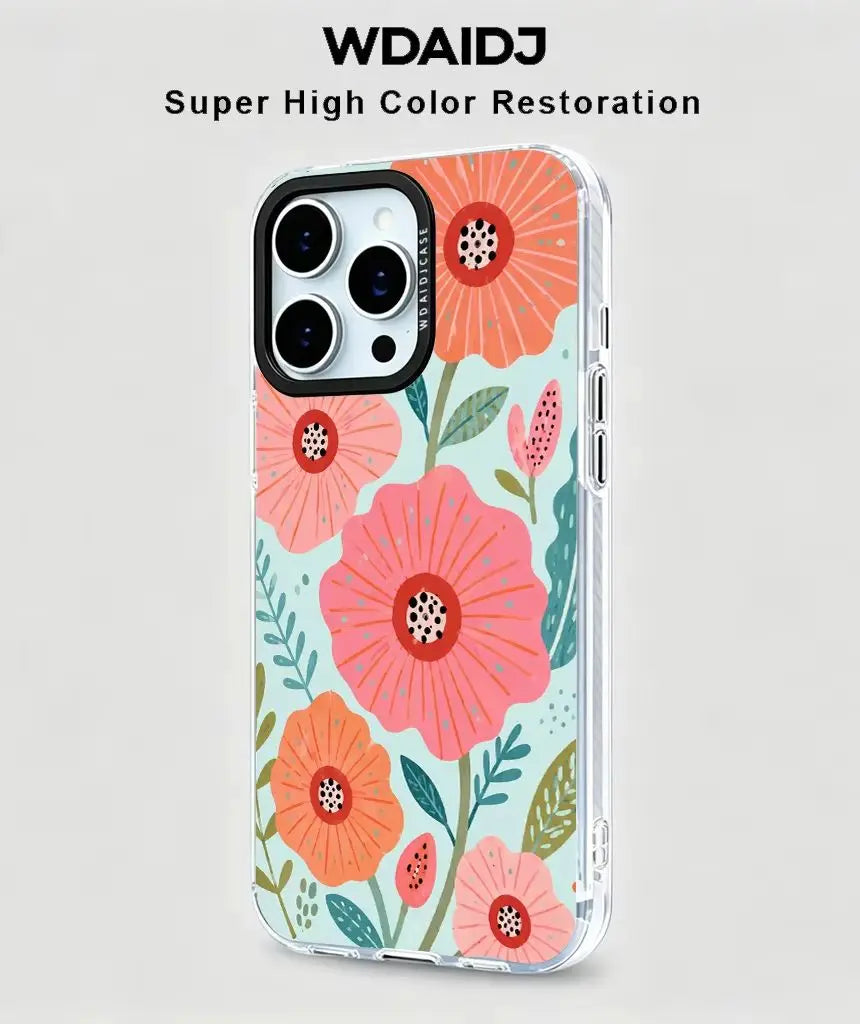 Whimsical Floral Illustration Anti Scratch Slim Phone Case For iPhone 13 14 15 16 17 Delicate Botanical Storybook Look