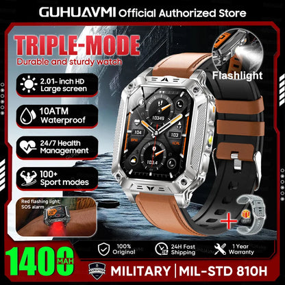 2026 New 1400mAh Large Battery Military Outdoor 2.01 inches Smart watch Men 10ATM Waterproof Bluetooth Call Sports Smart Watch