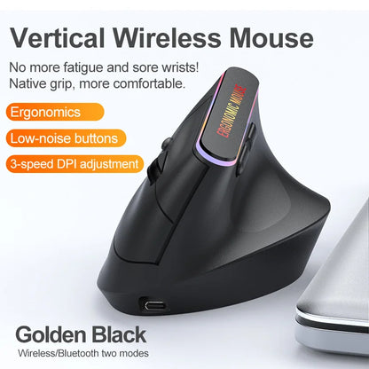 Portable Vertical Wireless Mouse Rechargeable 2.4G Bluetooth DPI Adjustable Low-noise Buttons Ergonomic Mouse for Desktop Laptop