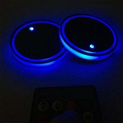2pcs Universal Auto Car LED Cup Holder Water Bottom Mat RGB Light Decor Drink