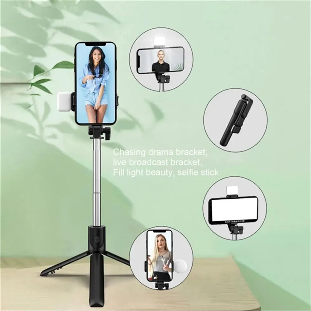Foldable Portable Selfie Stick Tripod With Detachable Bluetooth Remote Control With LED Selfie Light For Phone Video Live Holder