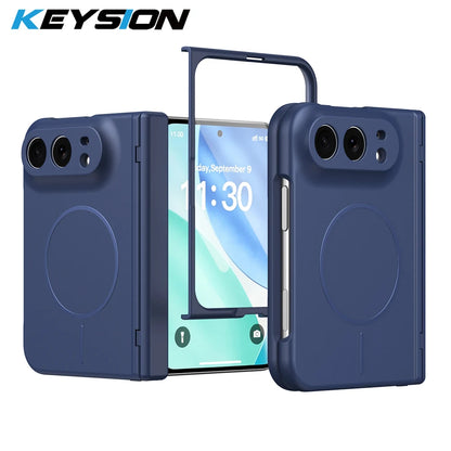 KEYSION Magnetic Fold Phone Case for MagSafe for iPhone Duo Matte Hard PC Shockproof Back Cover With Hinge+ HD Screen Protector