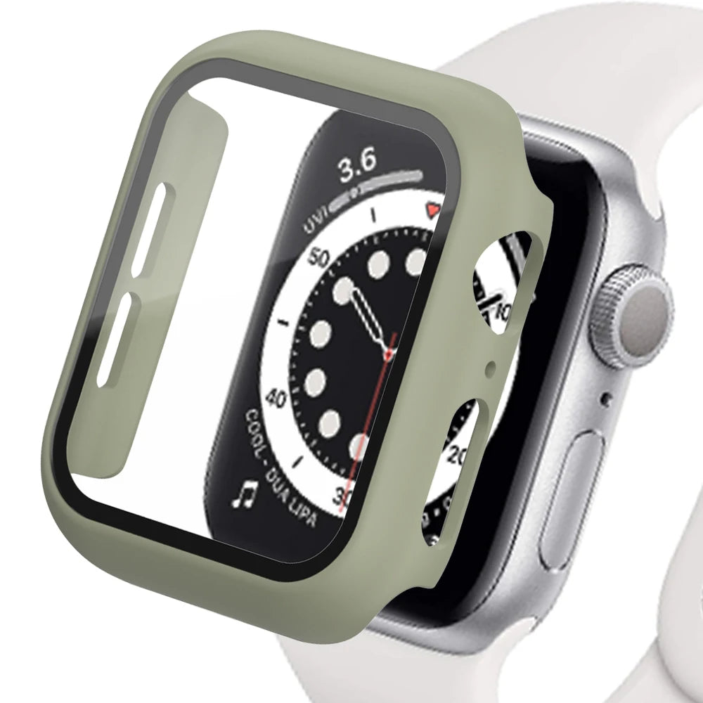 Glass+Matte Watch Cover for Apple Watch Case 45mm 41mm 44mm 40mm 42mm 38mm Bumper+Screen Protector for Iwatch SE 8 7 6 5 4 3 2 1