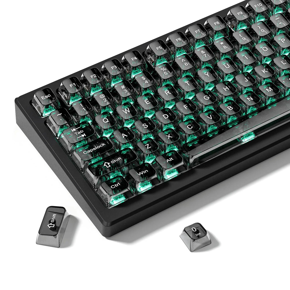 115 Keys Black Transparent Clear Keycaps Crystal Ceramic PC Keycap RGB Shine Through Key Cap MDA Profile for MX Switch Keyboard