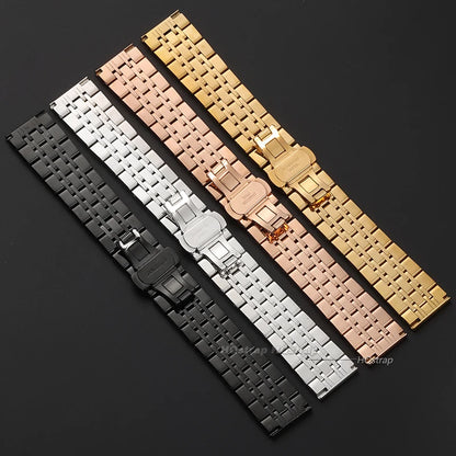 Curved End Watch Strap 14 16 18 19 20 21 22mm Bracelet Stainless Steel Band Metal Wristband Universal Watch Belt Accessories
