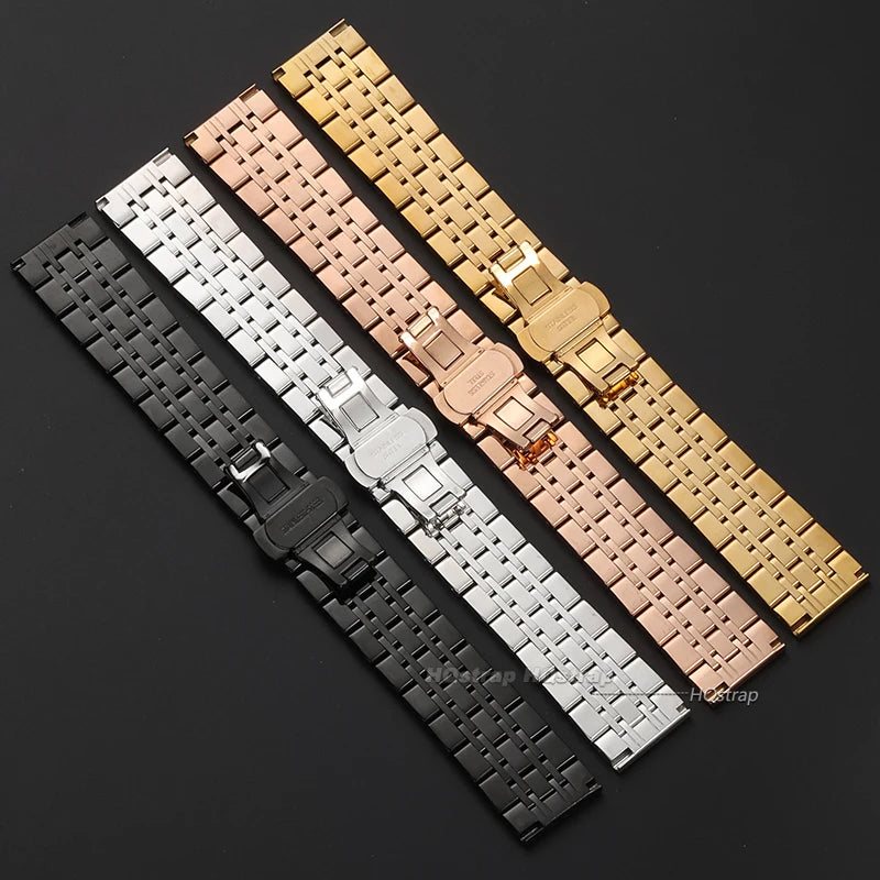 Curved End Watch Strap 14 16 18 19 20 21 22mm Bracelet Stainless Steel Band Metal Wristband Universal Watch Belt Accessories