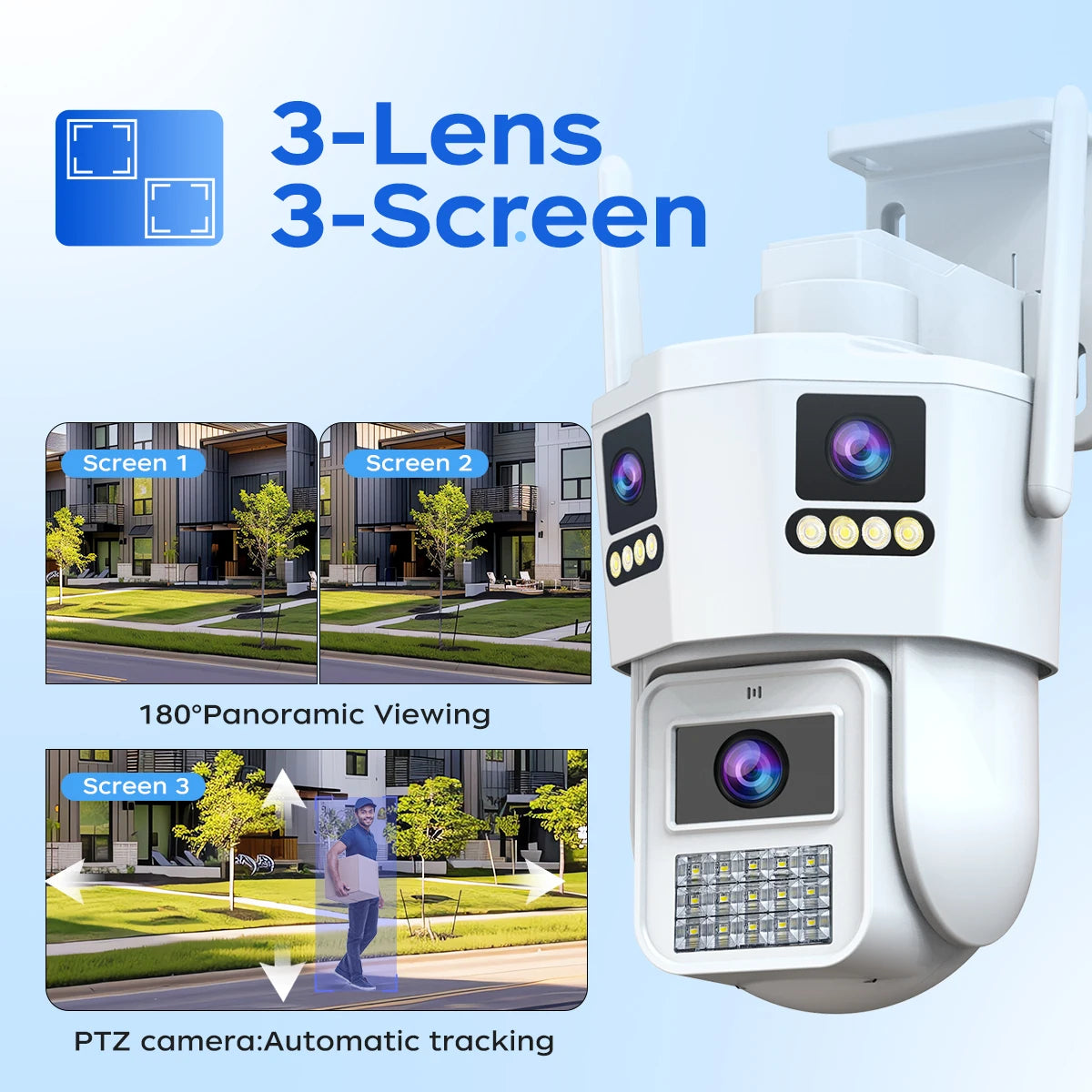 JOOAN 15MP Three Lens IP Camera PTZ Outdoor Three Screen Night Vision 5G WiFi Security Camera Auto Tracking CCTV Camera