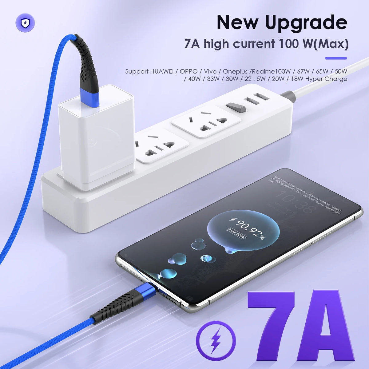 7A 100W USB Type C Super Fast Charge Cable For Huawei P30 Pro Honor 9 10 20 50 Xiaomi mi Redmi OPPO POCO X3 Data Charger Cord 3M