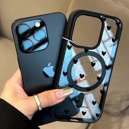 Simple Heart Polka Dot Clear Case For Magsafe iPhone 14 Pro Max 17 15 14 11 13 12 ProMax Plus Cases Wireless Charing TPU Fundas