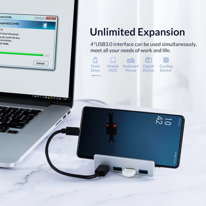 HUB External USB 3.0 Clip-type Splitter Adapter Desktop Laptop Wire Multi Port Dock Station Type C Clip HUB Power TF Card Slot