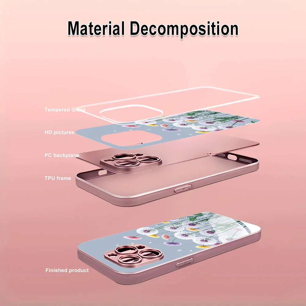 Hard Glass Flowers Case For Samsung S26 S25 Ultra S24 S23 Plus S21 FE S22 A57 A56 5G A55 A54 A36 A53 A52S A17 A34 A51 Case Cover