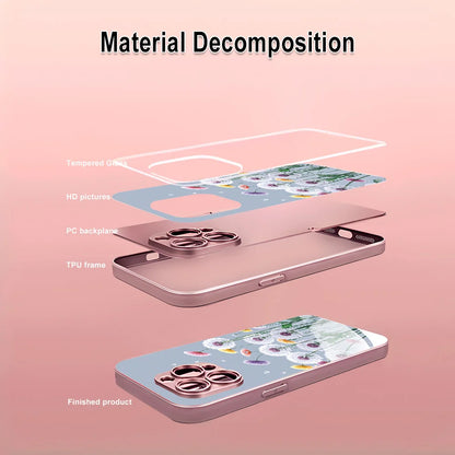 Hard Glass Flowers Case For Samsung S26 S25 Ultra S24 S23 Plus S21 FE S22 A57 A56 5G A55 A54 A36 A53 A52S A17 A34 A51 Case Cover