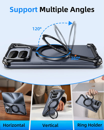 Eary Frameless Case for Google Pixel 9 10 Pro Fold 360°Rotatable Magnetic Ring Stand Phone Case Metal Drop Shockproof Protective