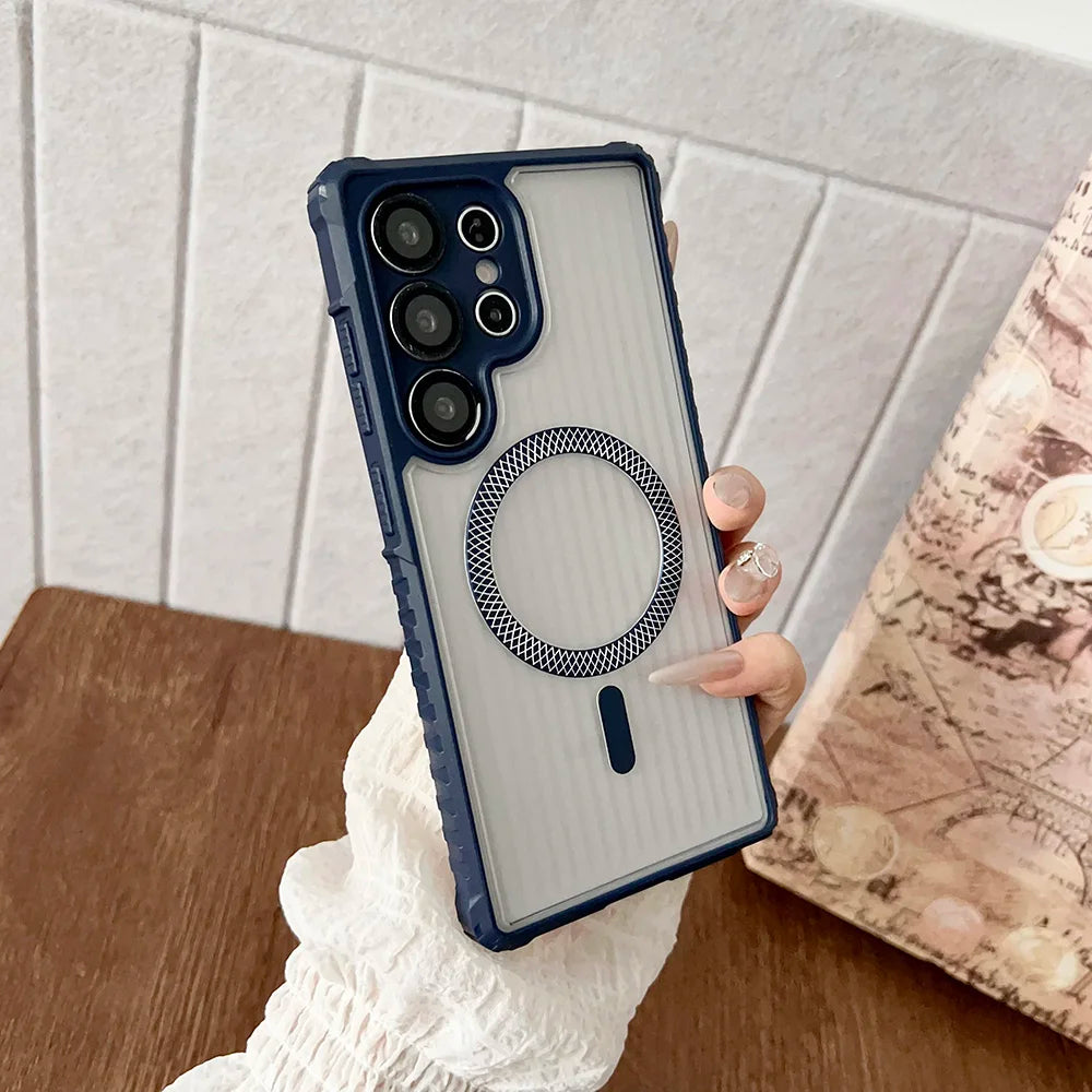 Translucent Magnetic Case For Samsung Galaxy S25 Ultra S24 S23 S22 Ultra Plus S21 S20 FE A17 A56 A36 A55 A35 Lens Protect Cover