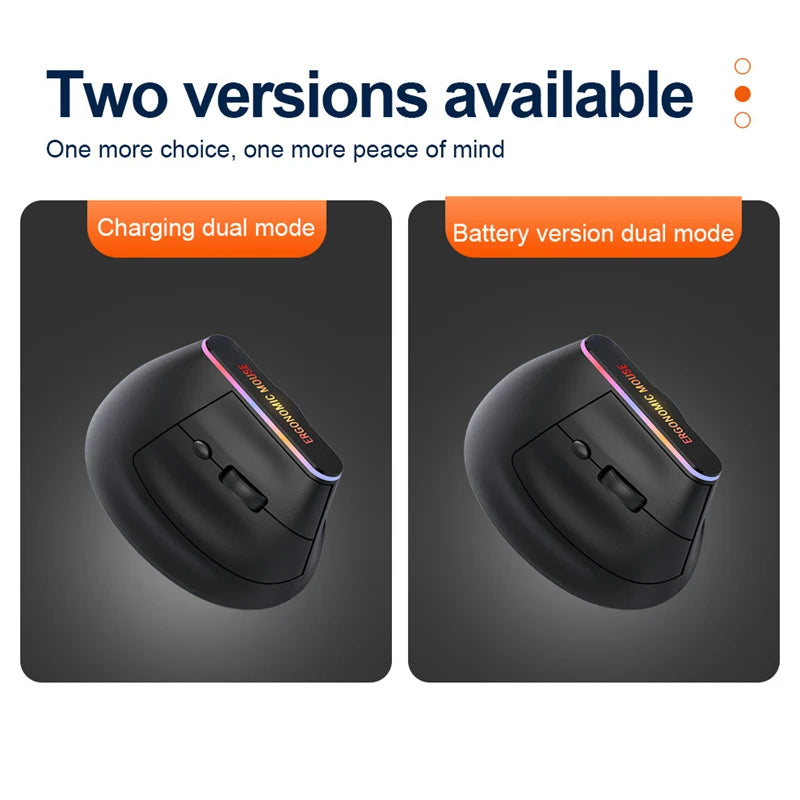 Portable Vertical Wireless Mouse Rechargeable 2.4G Bluetooth DPI Adjustable Low-noise Buttons Ergonomic Mouse for Desktop Laptop