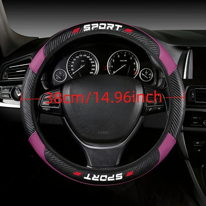 1Pc 14.96 Inch 4-Segment PU Carbon Fiber Splicing Steering Wheel Cover Non-Elastic Inner Ring Auto Handle Protector Accessory