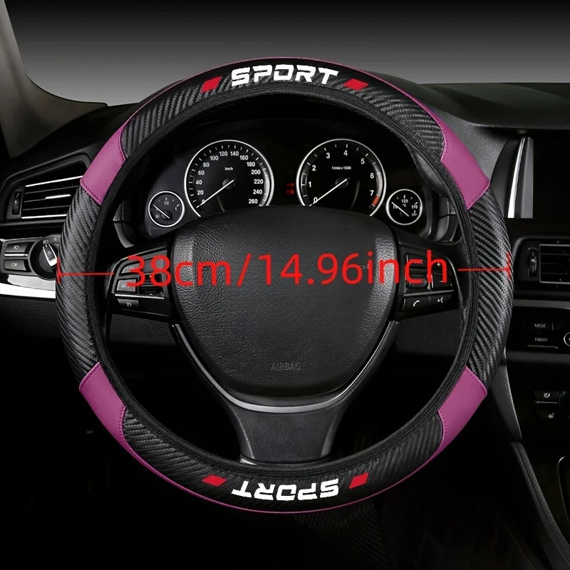 1Pc 14.96 Inch 4-Segment PU Carbon Fiber Splicing Steering Wheel Cover Non-Elastic Inner Ring Auto Handle Protector Accessory