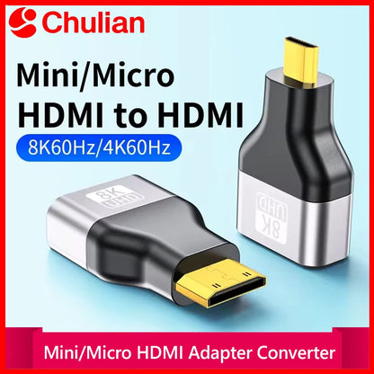 8K@60Hz Mini Micro HDMI-compatible Male to HDMI-compatible2.1 Female Adapter Converter for Camera Tablet Laptop HDTV Monitor