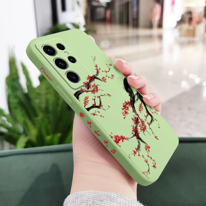 Cold Plum Snow Phone Case For Samsung Galaxy S25 S24 S23 S22 S21 S20 S10 S10E Ultra Plus FE Note 20 Ultra Plus Cover