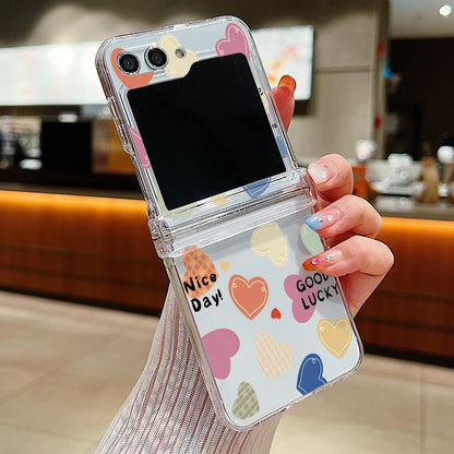 Transparent Love Flower Phone Case For Samsung Galaxy Z Flip8 Flip7 FE Flip 8 7 6 5 4 3 5G Flip5 Flip6 Shockproof Hard PC Cover