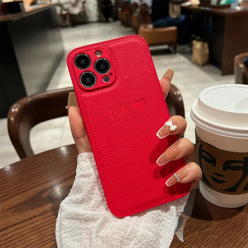 Personalised Initials Name Letters Leather Case For iPhone 12 13 11 14 15 16 17 18Pro Max 17Air Shockproof Custom Engraved Cover