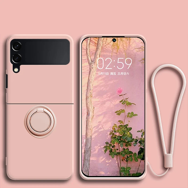Luxury Liquid Silicone Ring Holder Magnetic Bracket Phone Case For Samsung Galaxy Z Flip 3 4 5 6 7 8 Flip8 Flip7 5G Back Cover