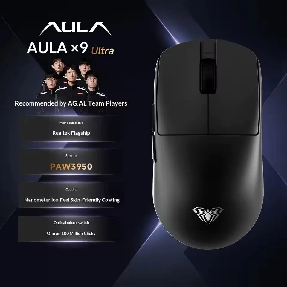 AULA X9 Max Ultra Gaming Mouse Wireless Tri Mode Lightweight Dual 8KHz 500mAh PAW3950 Ergonomic Esports Mouse Gaming Accessories