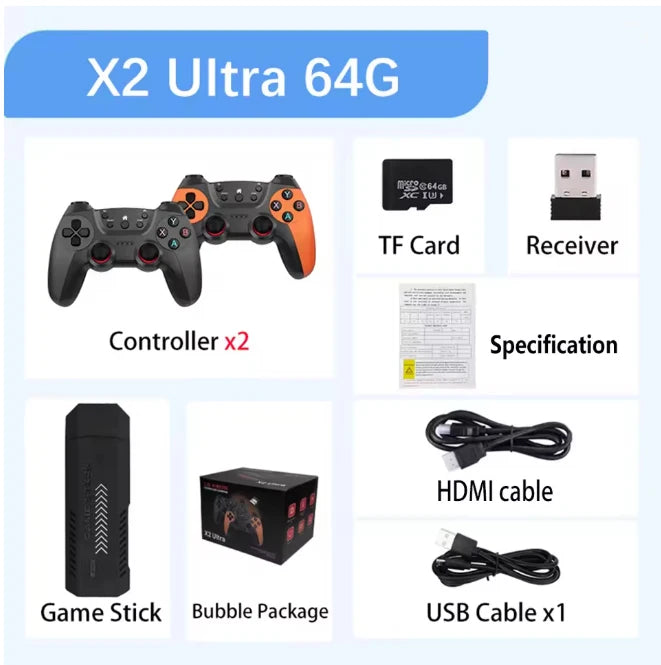 X2 Ultra Game Stick 256GB 60000+ Retro Games TV Handheld Game Console Wireless Gamepads Video Game HD Output