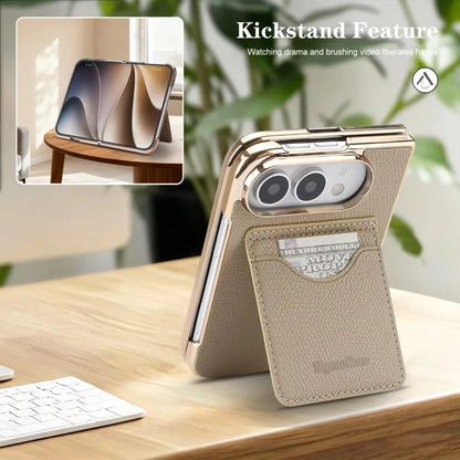Matte PU Leather Card Phone Case For iPhone Duo 18 Fold Electroplated Frame Foldable Kickstand Drop Protection Cover